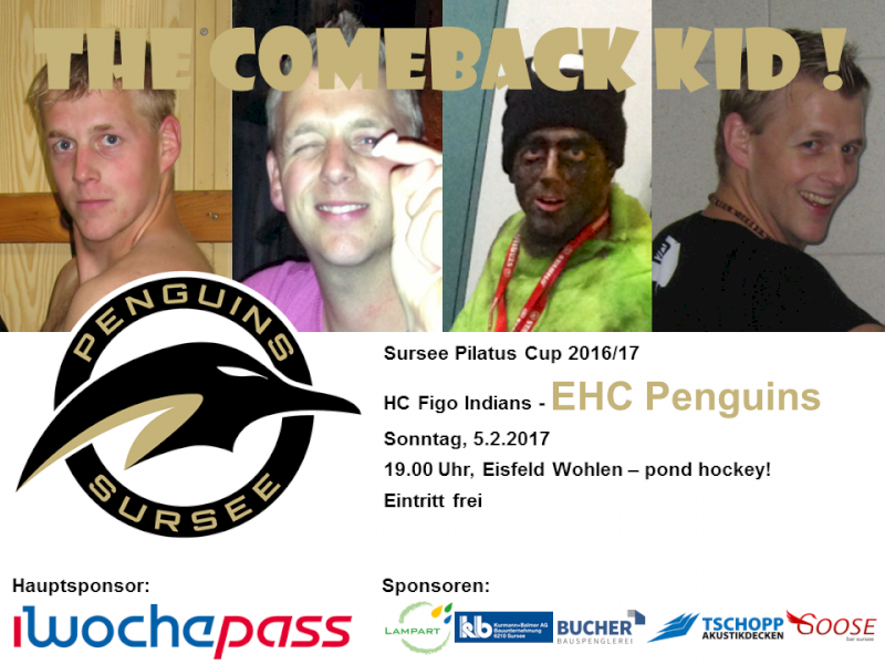 HC Figo Indians - EHC Penguins; 5.2.2017 19.00 Uhr, Eisfeld Wohlen – pond hockey!
